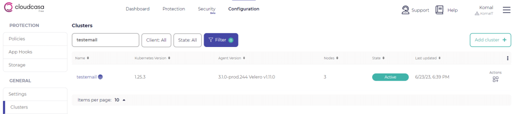 Active Velero Cluster on CloudCasa UI