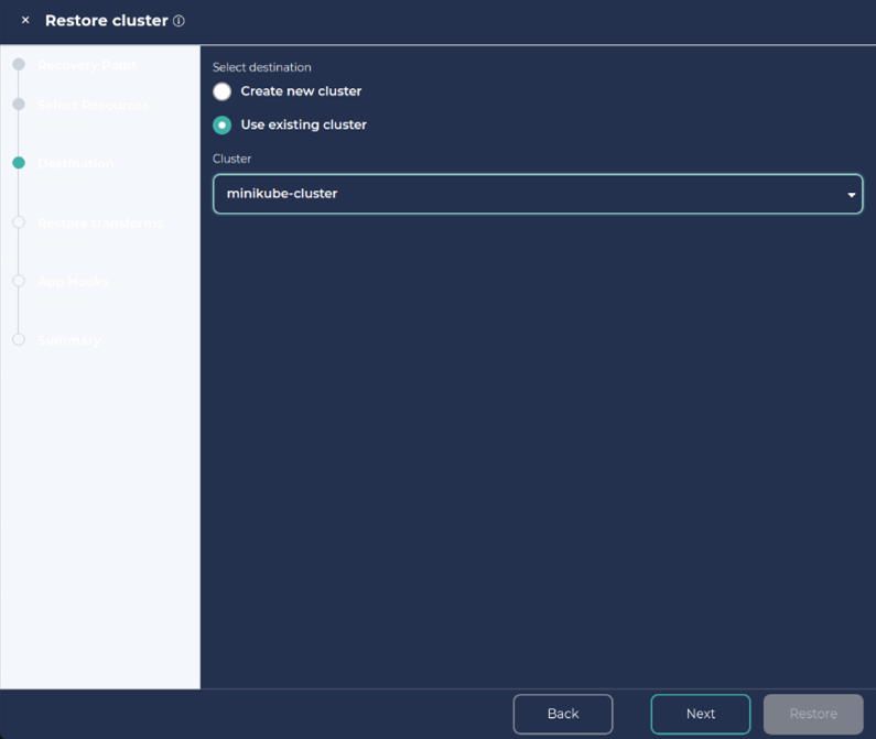 create a new cluster or namespace with the restore
