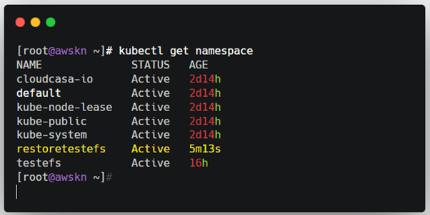 Restored Cluster Namespace