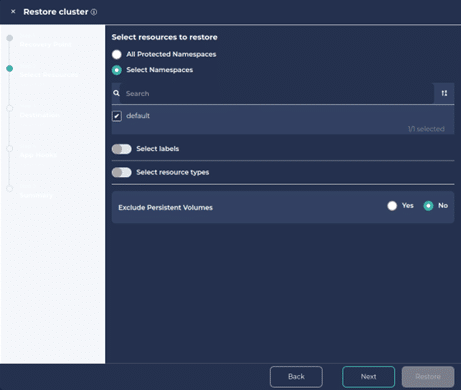 Select Namespace and click Next